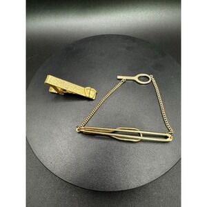 2‎ Vintage Gold Tone Tie Clips - One Marked Swank